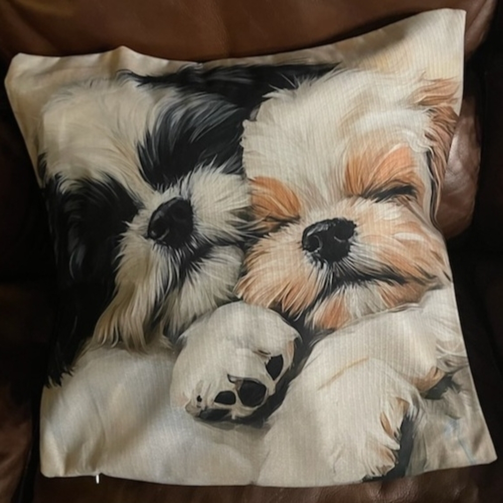 Pair of Shih Tzu Dog's Print Pillow Cover - Black and Cream